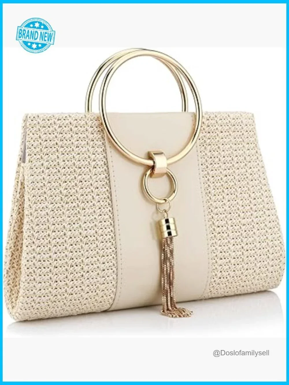 Straw Clutch Purse Handwoven Seagrass Tassel Detachable Chain Shoulder Bag Tote